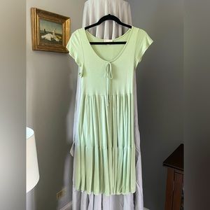 See You Monday Boho Short Sleeve Ruffle Ribbed Rayon Spandex Casual Dress